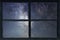 Starry night sky Window view. Milky Way Galaxy.