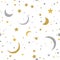 Starry seamless background with gold and silver dots
