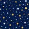 Starry seamless pattern decorated yellow blue stars shape Dark night backgound wallpaper textile vector