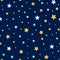 Starry seamless pattern decorated yellow blue stars shape Dark night background wallpaper textile