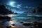 Starry shoreline Waves cascade onto sandy beach beneath a celestial canopy at night