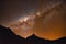 Starry skies over Mt Ausangate and the Andes mountains. Cusco, Peru