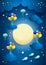 Starry sky with hanging balloons and clouds