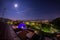 Starry sky and moonlight at glowing Cervo, Ligurian Riviera, Italy