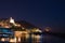 Starry sky and moonlight at glowing Cervo, Ligurian Riviera, Italy