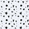 Starry sky seamless hand drawing pattern. Vector print with dark stars and hearts