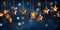 Starry Splendor: Golden Lanterns Against a Mystical Blue Bokeh Background. Generative ai