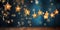 Starry Splendor: Golden Lanterns Against a Mystical Blue Bokeh Background. Generative ai