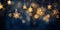 Starry Splendor: Golden Lanterns Against a Mystical Blue Bokeh Background. Generative ai