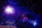 Starry universe  sky cosmic nebula  light flares skyscape template  background