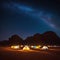 Stars above martian dome tents in Wadi Rum