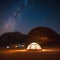Stars above martian dome tents in Wadi Rum