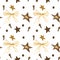 Stars, bow and winter spices. Coosiness seamless pattern. Hand drawn watercolor illustration on white