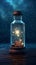 stars and Milky Way exists in a bottle that floats in the sea