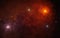 Stars in red nebula in outer space. 3D rendered illustration.
