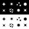Stars Sparkles sign symbol shape set. Cute collection. Decoration element. Flat design. Black and white background