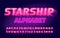 Starship alphabet font. Neon letters, numbers and symbols with motion effect.