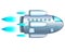 Starship in flight - vector full color illustration. The starship flies on all engines - a rocket for space exploration, tourism a