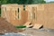 start of construction of a plywood house new wall material framework structure view build