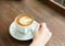 Start The Day with Good Cup of Coffee Concept. Perspective View Business Asian Woman Hand Holding Cup of Cappuccino Coffee