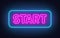 Start neon sign on brick wall background.