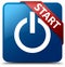 Start (power icon) blue square button red ribbon in corner