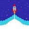 Start space rocket blue background