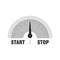 Start Stop measuring gauge. Vector indicator illustration. Meter with black arrow in white