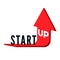 Start Up Business Concept. Text Start Up on red arrow which is bent and directed upwards. Vector illustration