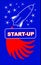 Start up project banner with rocket, blue, red and white design, american, french, Czech national colors