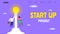 Start up project business man and woman  flying  on lightbulb vector illustration