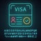 Start up visa neon light icon. Temporary residence permit. Travel document. Immigration. Foreign entrepreneurs visa