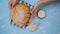 Starter sourdough. Bread without yeast. The concept of a healthy diet, top view, blue background