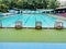 Starting block in a swimming pool with lenes of a competition