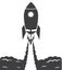 Startup Cosmic rocket, black and white