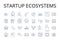 Startup Ecosystems line icons collection. Business Nerks, Entrepreneurial Ecosystems, Innovation Hubs, Corporate