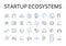 Startup Ecosystems line icons collection. Business Nerks, Entrepreneurial Ecosystems, Innovation Hubs, Corporate