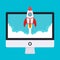 Startup illustration. Rocket takes off from the