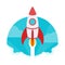 Startup illustration. The rocket takes off against
