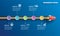 Startup infographics with 5 circle horizontal data template. Vector illustration abstract rocket paper art on blue background. Ca