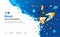 Startup landing page illustration with man riding the rocket with outer space as background