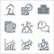 startup line icons. linear set. quality vector line set such as microscope, announcement, growing, info, top, documents, stacks,