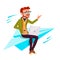 Startup, Manager In Business Suit Sitting On Paper Plane Flying Up Vector. Isolated Illustration