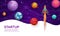 Startup project banner with rocketship and planets