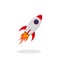 Startup red rocket in flat style. Launch rocket icon on isolated background. Red shuttle with fire. vector