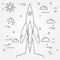 Startup. Rocket thin line icon. Human Space Flight. Vector illus