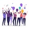 Startup Team Celebrating Milestone: Flat Digital Illustration with Confetti, Balloons, High-Fives