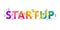 Startup word lettering in colorful design with related icons