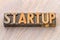 Startup word in wood type