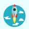Starup Rocket with Fire. Flat design. Vector
